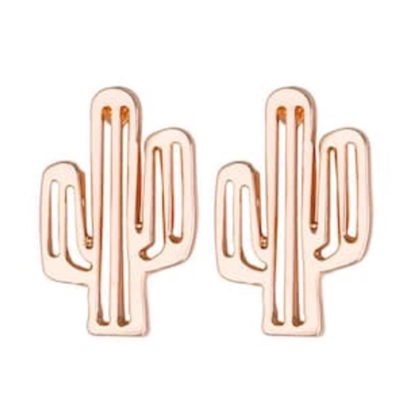 Rose Gold Hollow Cactus Single Stud Earrings - Picture 1 of 5